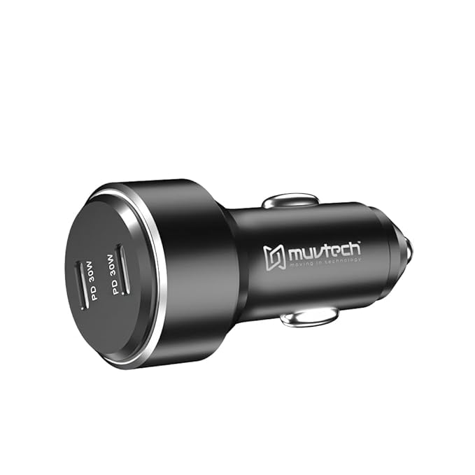 Muvtech 60W Dual Type -C Car Charger Adapter,30W PD from Each Ports Quick Charge All Type-C Enabled Devices |PD Fast Car Adapter for iPhone 15/14/13,Galaxy S21 Ultra/S20, iPad Pro/Air 2/Mini -Black