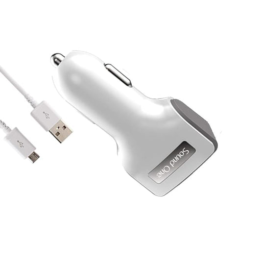 Sound One Qualcomm 3.0 Dual Port Car Charger with Micro USB Cable (Qualcomm Certified) (White)