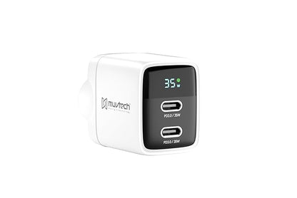 Muvtech Dual & Triple Port Fast Charging Type USB-C & USB A Charging Power Adapter, Type C Wall Charger Compatible with iPhone, Samsung Devices, Android Smartphones (PPS 35W White)