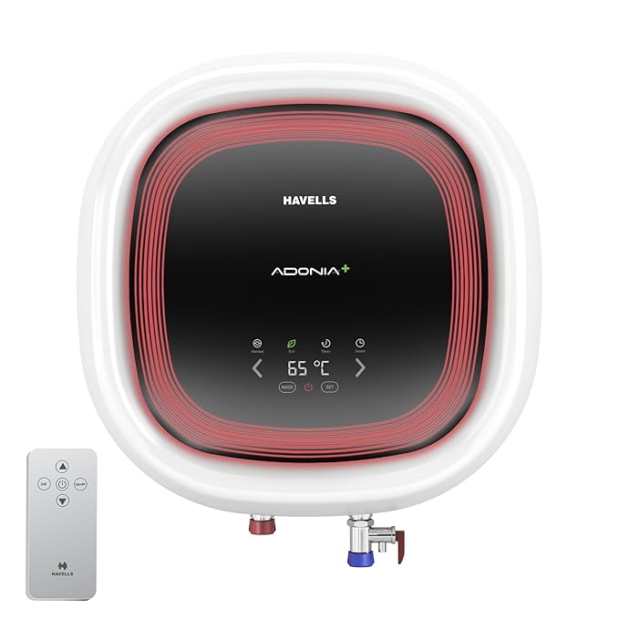 Havells Adonia Plus 25 Litre Storage Water Heater | Faster heating, Glass Coated Tank, Incoloy Glass Coated Heating Element | (Free Flexi Pipes, Installation, & Shock Safe Plug) With Remote | (White)