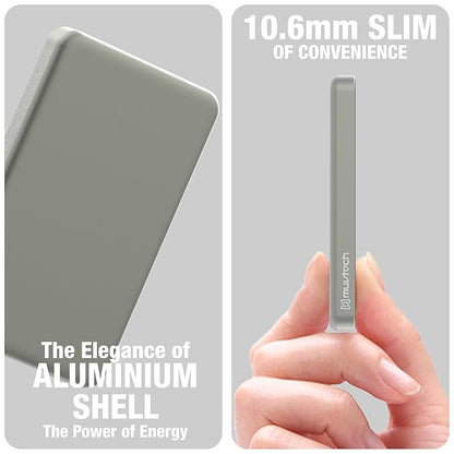 Muvtech Ultra Slim 15W Fast Charging | Strong Magnetic Hold | 20W Wired Charging | Compatible with i-Phone 15, 14, 13, 12 Series, and Other Magnetics Support Devices. (Natural Titanium, 5000mAh)