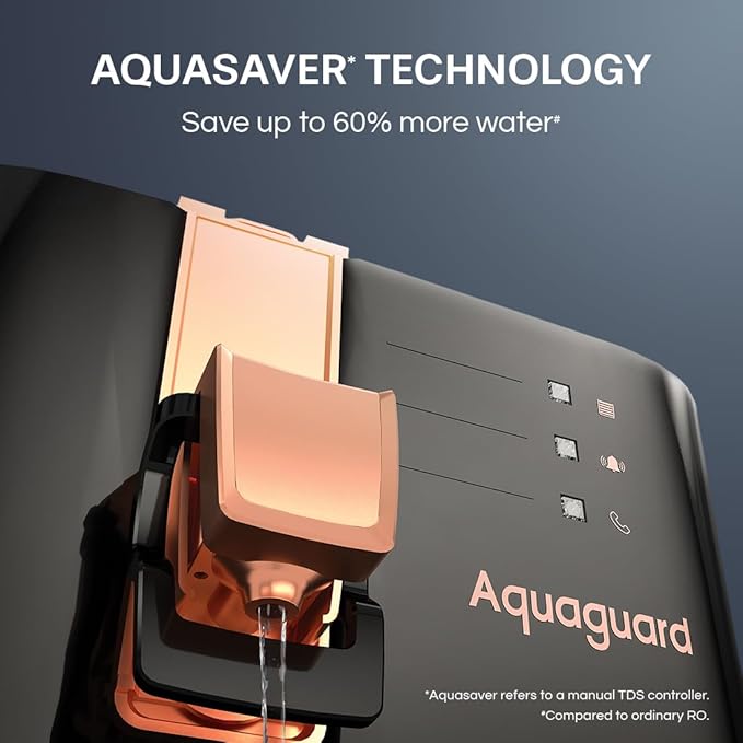 Aquaguard Ritz Stainless Steel Tank, 9-Stage RO+UV+Active Copper Tech Water Purifier | Up to 60% Water Savings | Taste Adjuster | Suitable for Tanker, Borewell & Municipal Water