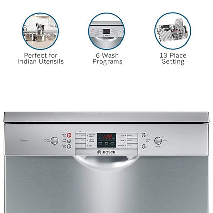 Bosch 13 Place Settings, Free Standing Dishwasher (SMS66GW01I, White), extra dry and hygienic wash