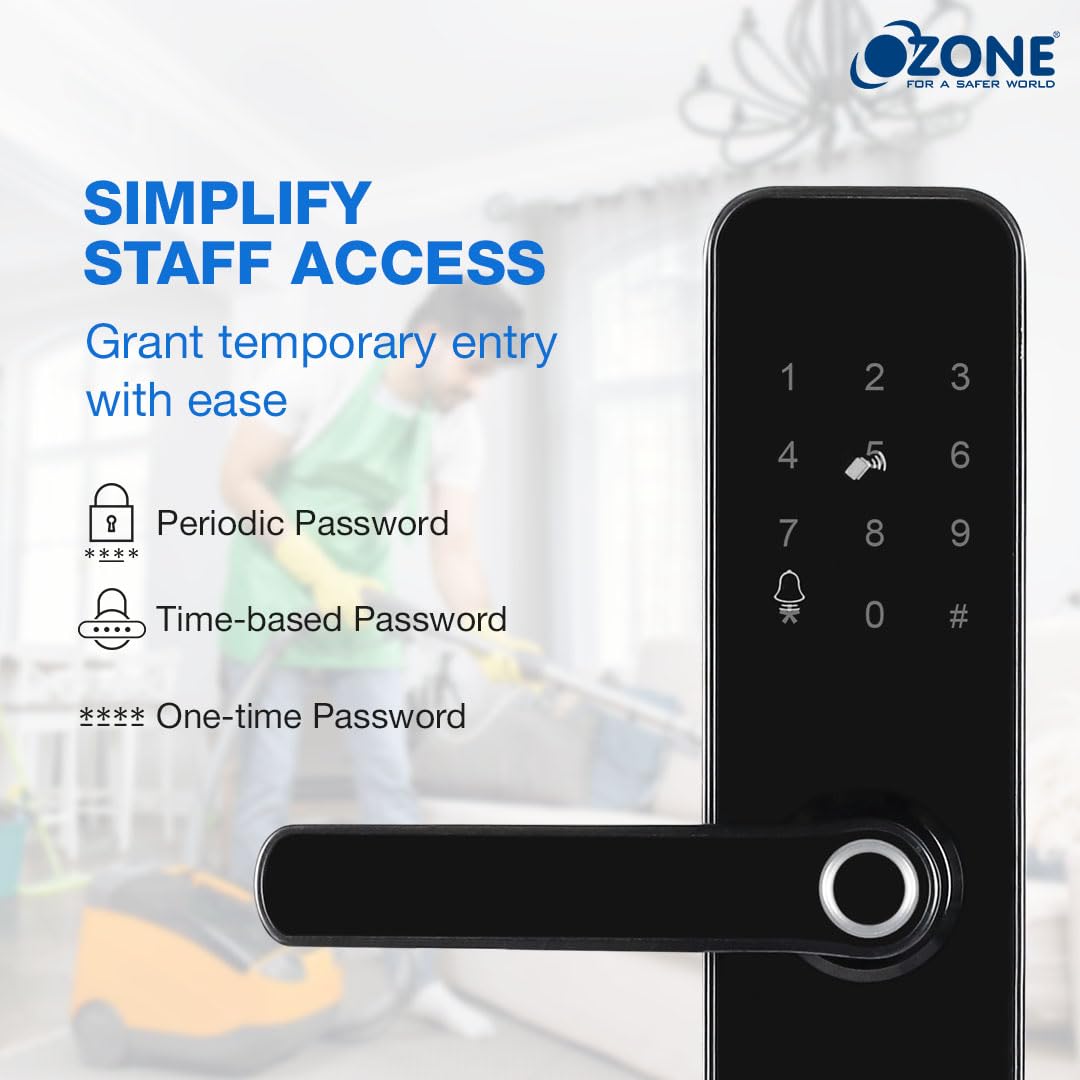 Ozone Smart Wi-Fi Door Lock, 5 Way Access: App Unlocked, Fingerprint, RFID, Emergency Key, 35-80mm Door Thickness, Free Installation, 2 Year Warranty