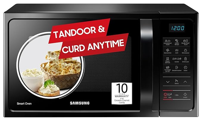 Samsung 28 L Convection Microwave Oven with Curd Making(MC28A5013AK/TL, Black, Pre heat, Eco Mode, Power Defrost, Auto Cook, Wire Rack, 10 Year Warranty on Ceramic Enamel Cavity)