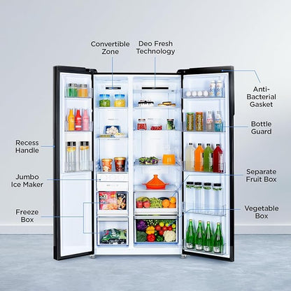 Haier 602 L, 3 Star, 100% Convertible Fridge Space, Expert Inverter, Frost Free Side by Side Refrigerator, (HRS-682KS, Black Steel)