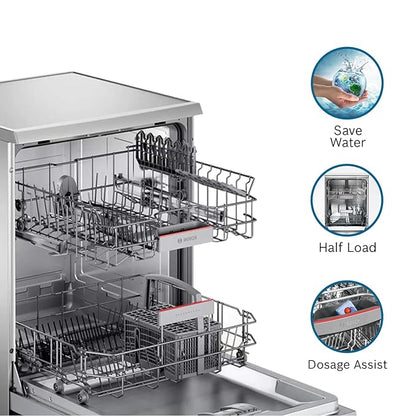 Bosch 13 Place Settings, Free Standing Dishwasher (SMS66GW01I, White), extra dry and hygienic wash