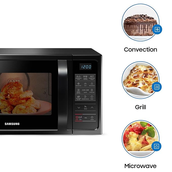 Samsung 28 L Convection Microwave Oven with Curd Making(MC28A5013AK/TL, Black, Pre heat, Eco Mode, Power Defrost, Auto Cook, Wire Rack, 10 Year Warranty on Ceramic Enamel Cavity)