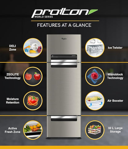 Whirlpool 300 L Frost Free Triple-Door Refrigerator(FP 343D Protton Roy, Alpha Steel)