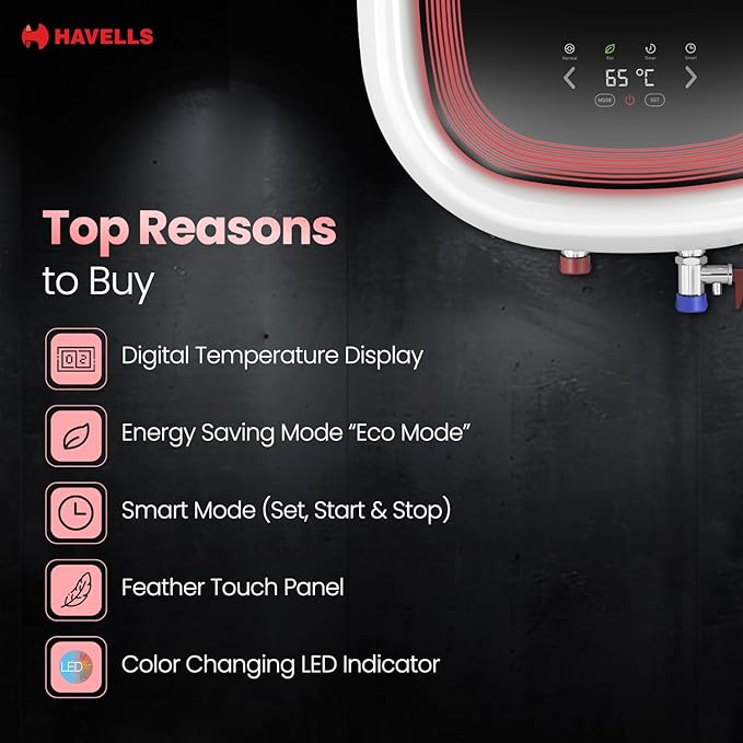 Havells Adonia Plus 25 Litre Storage Water Heater | Faster heating, Glass Coated Tank, Incoloy Glass Coated Heating Element | (Free Flexi Pipes, Installation, & Shock Safe Plug) With Remote | (White)