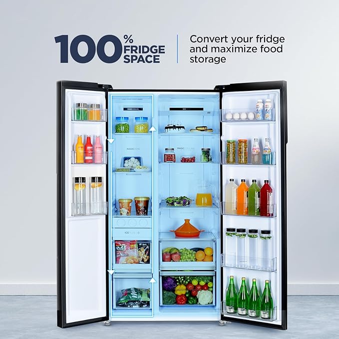 Haier 602 L, 3 Star, 100% Convertible Fridge Space, Expert Inverter, Frost Free Side by Side Refrigerator, (HRS-682KS, Black Steel)