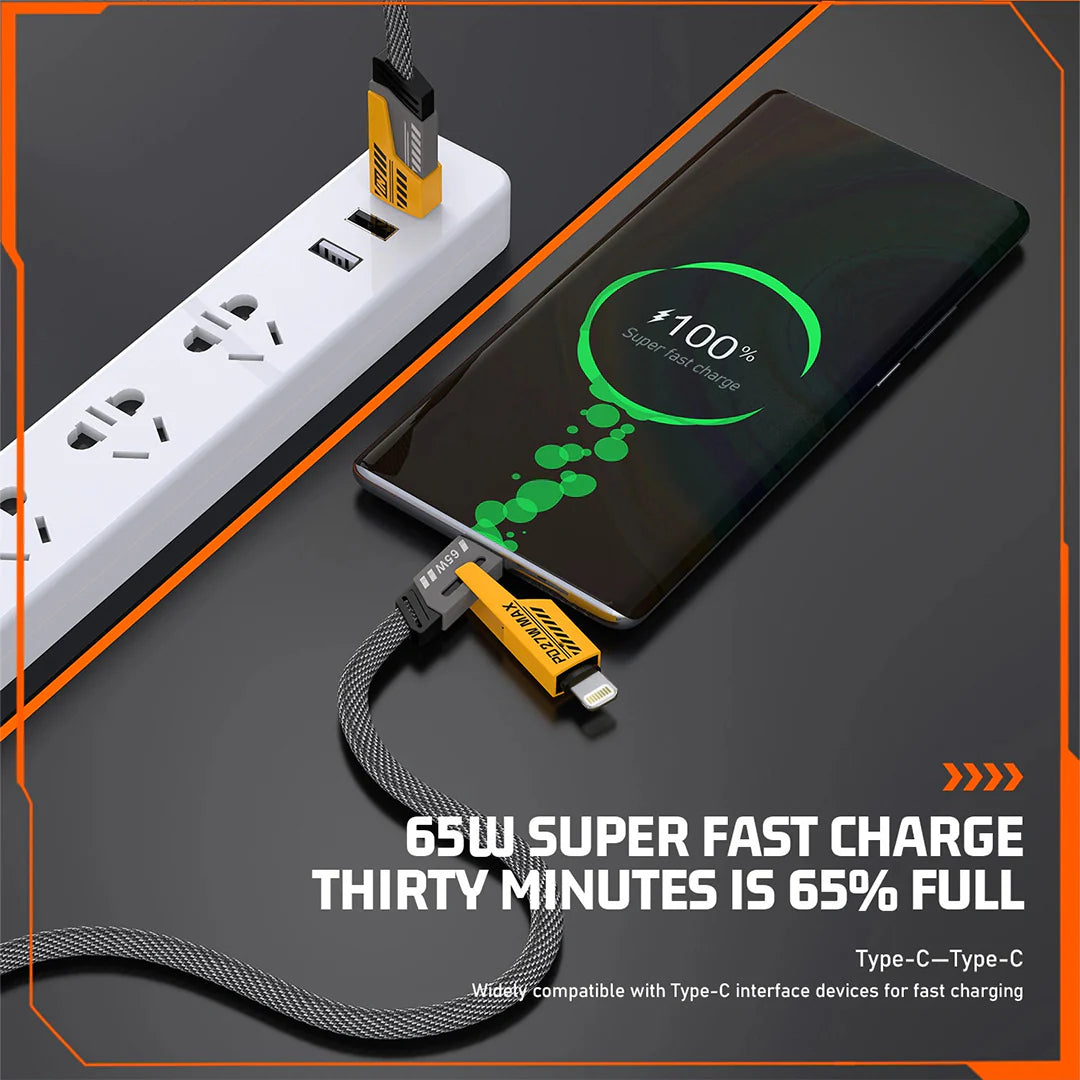 TecSox 4 In 1 6 Amp Cable | All Kind Of Devices Supports | 65 W Fast Charging | Fast Data Transfer| 27W Apple PD Support