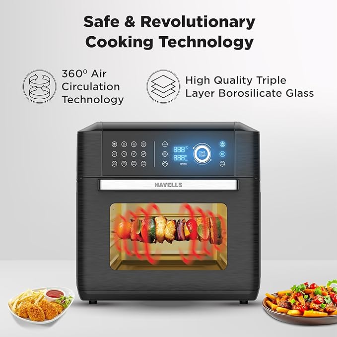 Havells Air-Oven Avanza 1700W | 15L Family Capacity | 14 Pre-Set Functions | Sensor Touch Control | Non-Stick Coating | Auto Shut-Off & Cool-Touch Handle | 2 Years Manufacturer Warranty (Black)