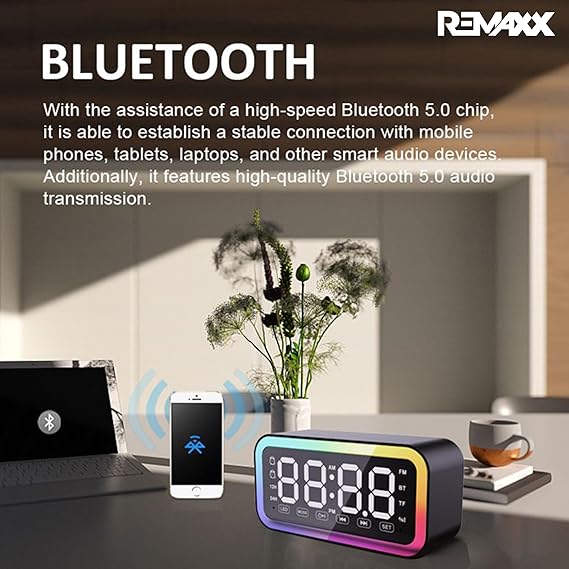 REMAXX Edge Alarm Clock with AI Enabled Voice Control LED Design Clock Display