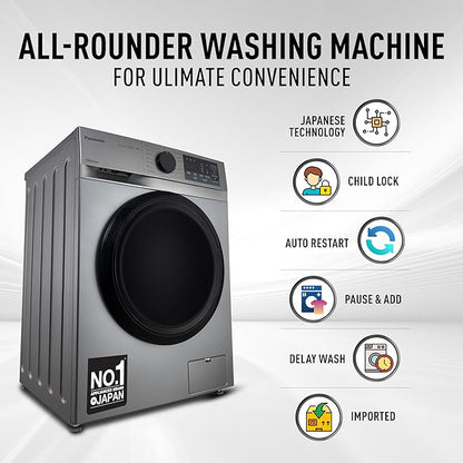 Panasonic 7 kg 5 Star Inverter Fully Automatic Front Loading Washing Machine with Built-In Heater (NA-147MH2L01, Dark Silver, 2024 Model)