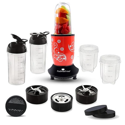 Padmashree ® Nutri Blender Bullet Mixer Grinder Juicer 600 Watts | Multi-Functional 5 Jars With 3 Blades | 20000 RPM Full Copper Motor | 5 Storage Jar for Smoothies Coffee Soup | 2-Year Warranty | Red||Delivered and Installed in 90 minutes in Delhi/Ncr