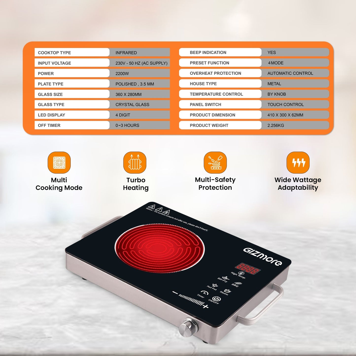 GIZMORE 2200 W Infrared Induction Cooktop || Delivered and Installed in 90 minutes in Gurugram