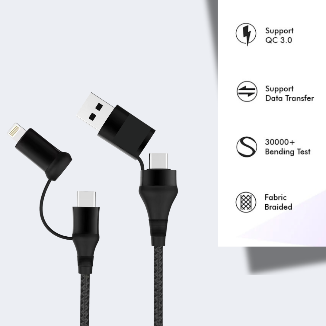 Lightning-Fast 4-in-1 65W Charging Cable ||  Lightning + Type C + USB All in one