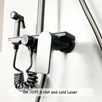 InArt Brass Wall Mount Shower Set, 4-Function Mixer Shower System with Hand Shower, Overhead Shower, and Jet Spray for Bathrooms Black Color SP060||Delivered and Installed in 90 minutes in Delhi/Ncr