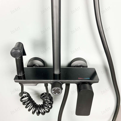 InArt Brass Wall Mount Shower Set, 4-Function Mixer Shower System with Hand Shower, Overhead Shower, and Jet Spray for Bathrooms Black Color SP060||Delivered and Installed in 90 minutes in Delhi/Ncr