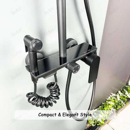 InArt Brass Wall Mount Shower Set, 4-Function Mixer Shower System with Hand Shower, Overhead Shower, and Jet Spray for Bathrooms Black Color SP060||Delivered and Installed in 90 minutes in Delhi/Ncr