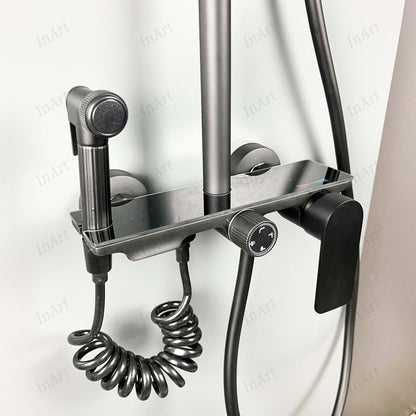 InArt Brass Wall Mount Shower Set, 4-Function Mixer Shower System with Hand Shower, Overhead Shower, and Jet Spray for Bathrooms Black Color SP060||Delivered and Installed in 90 minutes in Delhi/Ncr