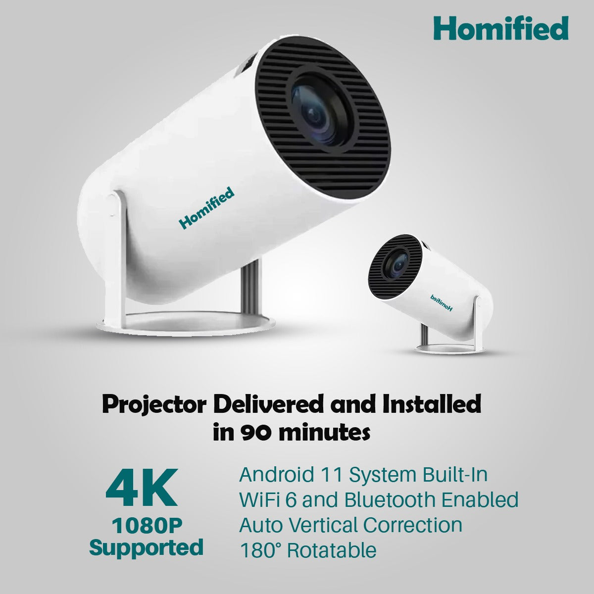 TecSox LUMA LED Projector | 180 Rotatable | 4K Support | Auto Horizontal Keystone | Android 11.0||Delivered and Installed in 90 minutes in Gurugram