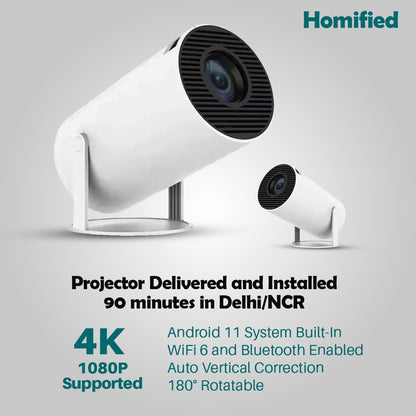 TecSox LUMA LED Projector | 180 Rotatable | 4K Support | Auto Horizontal Keystone | Android 11.0||Delivered and Installed in 90 minutes in Delhi/Ncr