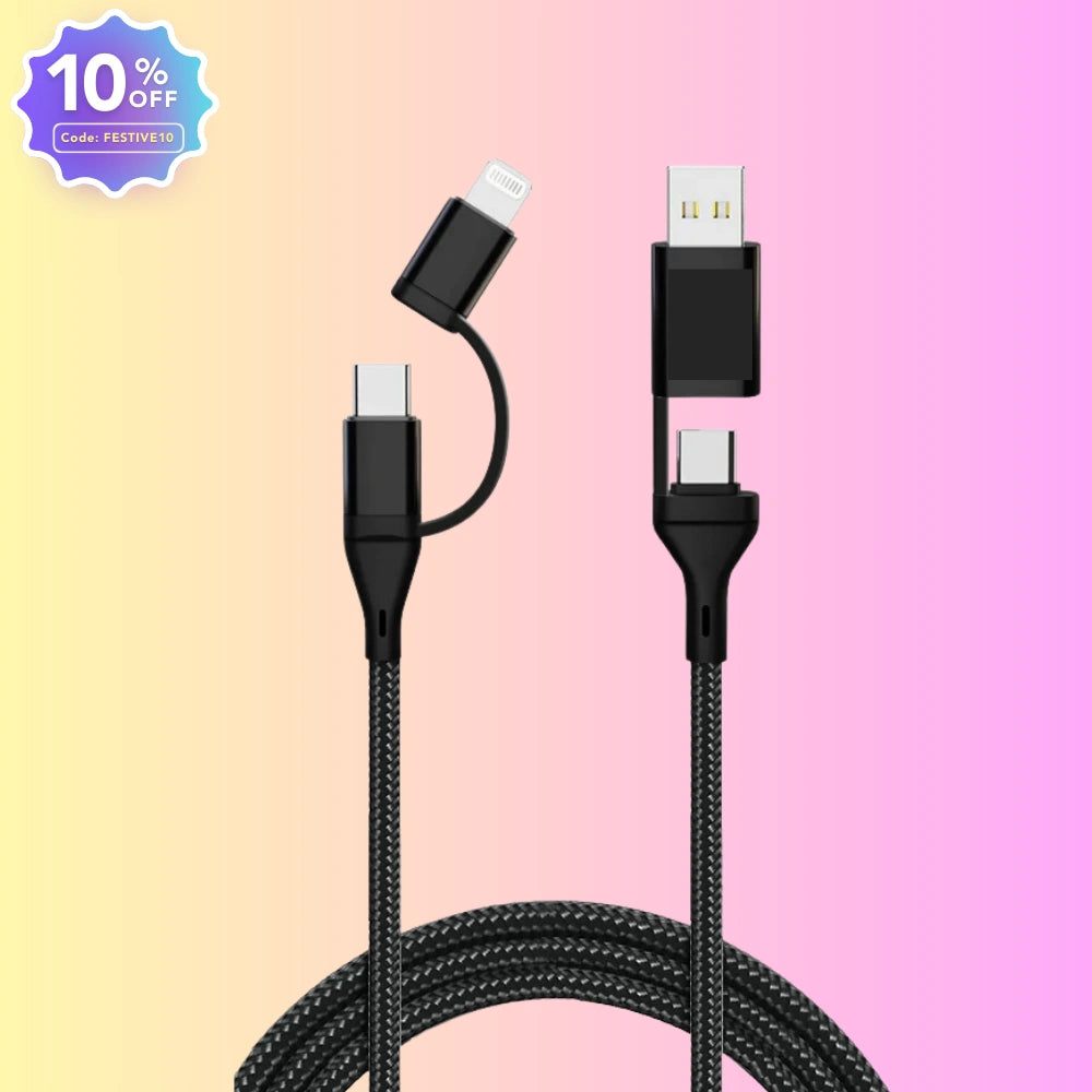 Lightning-Fast 4-in-1 65W Charging Cable ||  Lightning + Type C + USB All in one